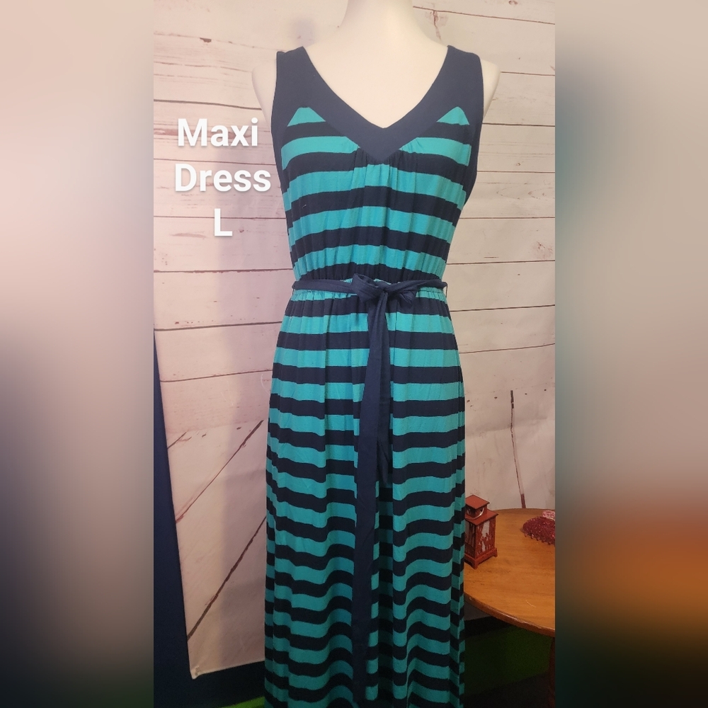 Striped Maxi Dress in Blue and Black